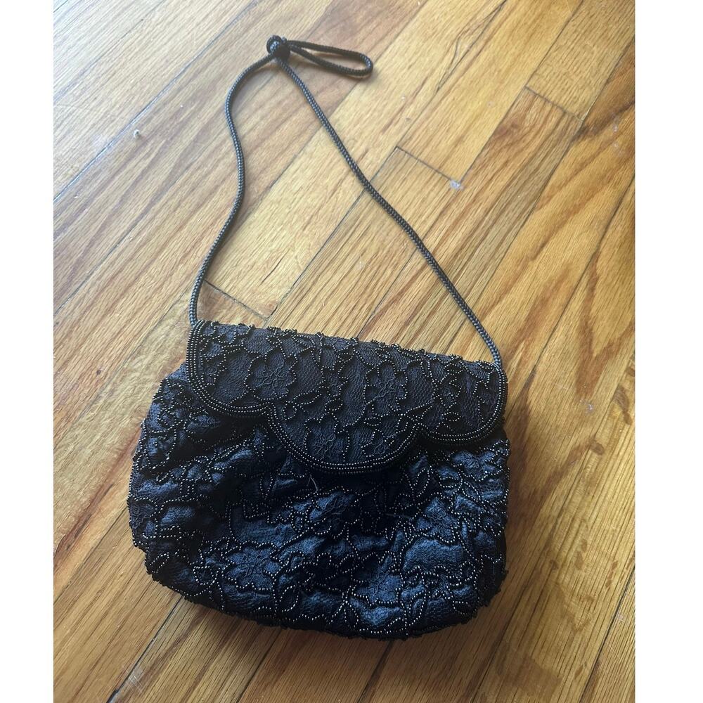 Vintage Bechamel Black Beaded Clutch Evening Bag Elegant Cocktail Accessory
